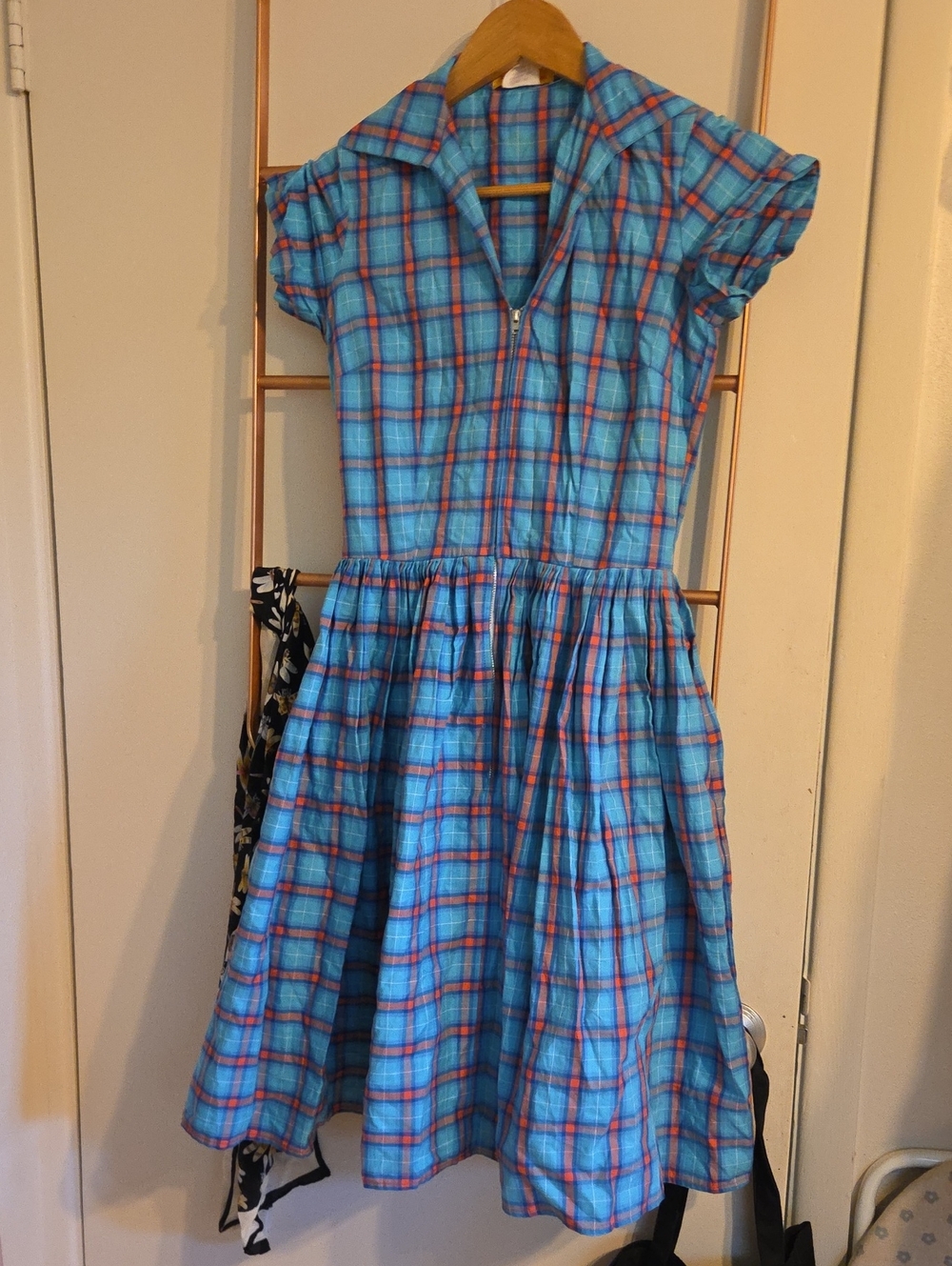 Bernie Dexter Blue Plaid Midi Dress with Collar